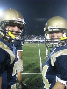 Vellucci and Armstrong await their chance to make extra points in the game against Exeter 