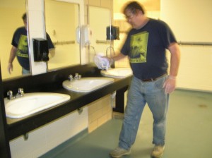 Janitor John straightens up Penn Manor every day with a smile on his face.  Photo credit Alex Blythe