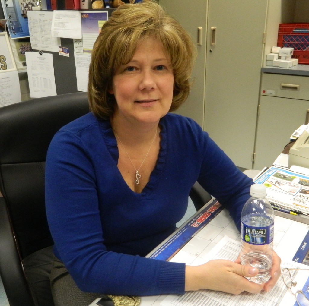 Cindy Bachman enjoying her daily bottle of water.