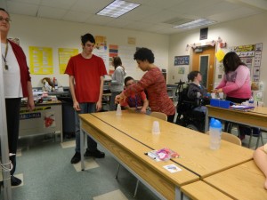 Students in the Activities Club enjoyed a "Minute to Win It" game at a recent meeting.