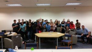 Members of the Anime and Manga Book Club gathered together for a picture during the first meeting on Wednesday. (Photo by Alexander J. Drain)