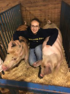 Rebecca High and her two pigs, Phoenix (left) and Jett (right). 