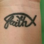 Ms. Beck's tattoo of a fish with faith written in it on her wrist. 